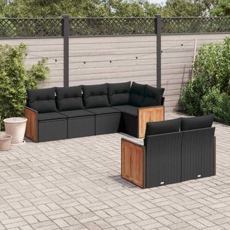 vidaXL Set De Comedor De Jard&iacute;n 7 Pzas Y Cojines Rat&aacute;n Sint&eacute;tico Negro Vidaxl