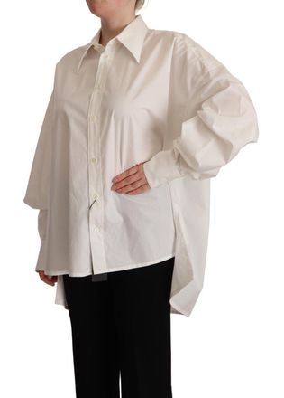 Dolce & Gabbana Womens White Cotton Button Up Collared Long Sleeve Top