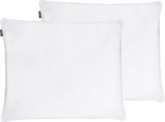 Beliani Conjunto De 2 Almohadas De Algod&oacute;n Blanco Plum&oacute;n Plumas De Pato 50 X 60 Cm Alta Medio Suave Descanso Feldberg