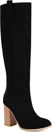 Generic Plus - Size Womens Suede Chunky Heel Slip - On Knee - High Boots, Retro Riding Style for Autumn - Winter,Black,12 UK