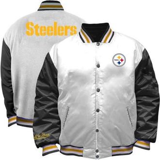 Mitchell & Ness Womens Mitchell & Ness White Pittsburgh Steelers Plus Size Full-Snap Satin Jacket at Nordstrom, Size 2X