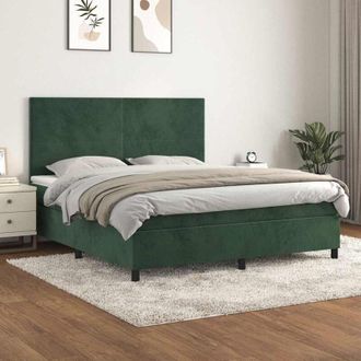 vidaXL Vidaxl - Cama Box Spring Con Colch&oacute;n Terciopelo Verde Oscuro 180x200 Cm