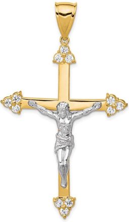Diamond2Deal 10k Yellow Gold Rhodium Cubic Zirconia Crucifix Pendant