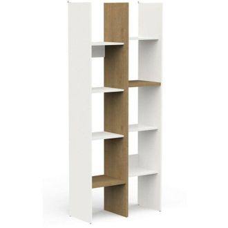 Dmora Dmora - Estante Para Libros Badia, Estante De Oficina, Porta Libros M&oacute;vil, Biblioteca, 76x33 H183 Cm, Roble Y Blanco