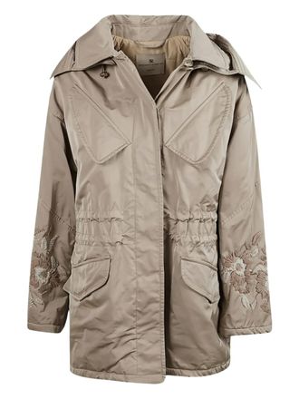 Ermanno Scervino hooded embroidered coat - women - Fabric - 40 - Brown
