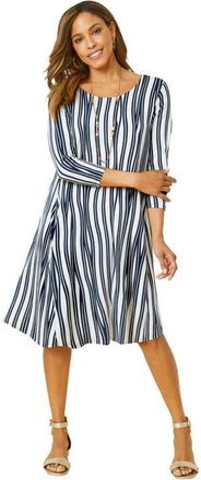 Jessica London Stretch Knit Three-Quarter Sleeve T-shirt Dress in White Navy Stripe at Nordstrom, Size 32