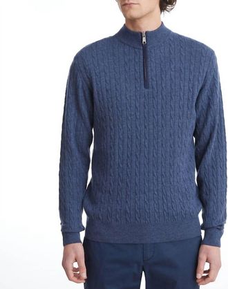 Emanuel Berg Premium Luxury Cable Quarter Zip Sweater In Dark Blue