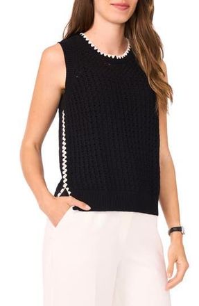 Halogen Pointelle Sleeveless Sweater in Rich Black at Nordstrom Rack, Size X-Large