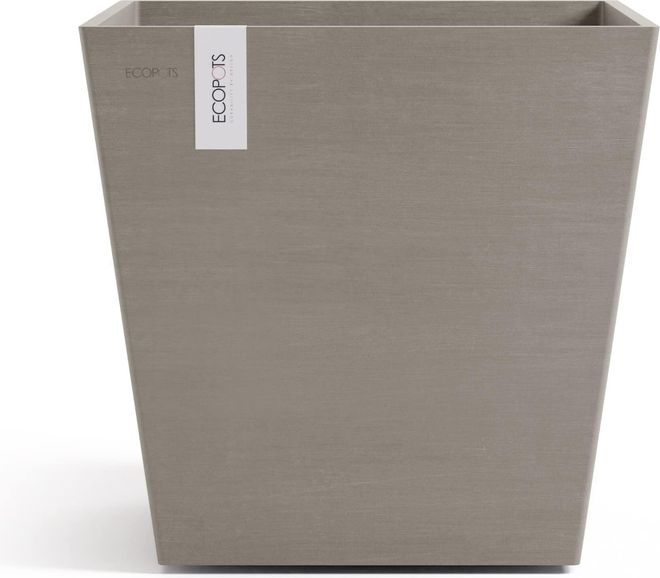 Ecopots Blumentopf Rotterdam Braun Grau (Taupe) - 25 x 25 cm quadratisch klein - mit Bewässerung - Pflanzentopf aus Recycling Kunststoff - Übertopf modern für ab 62,00 €