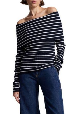 A.L.C. Evelyn Off the Shoulder Merino Wool Blend Sweater in Midnight/White at Nordstrom Rack, Size Large
