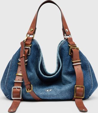 Diesel D-One-Medium top-handle bag in denim and leather - Handbags - Woman - Blue