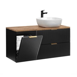 Petits Meubles Mueble lavabo individual 120cm cesto paneles mdf negro y madera