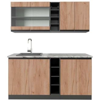 Vicco Cocina versátil R-Line, Oro power roble/antracita, 160 cm, et Mármol