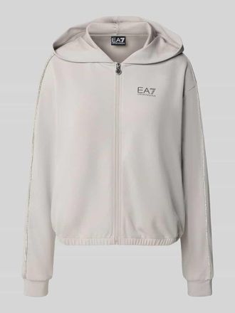 Emporio Armani Sweatjacke mit Label-Print und Rei&szlig;verschluss in Hellgrau, Gr&ouml;&szlig;e L