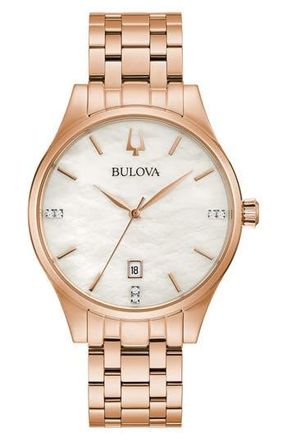 Bulova Diamond Bracelet Watch, 36mm in Rose Gold at Nordstrom Rack