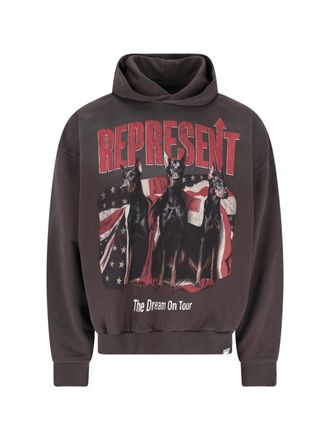 Represent Brown Graphic Print Cotton Logo Hoodie