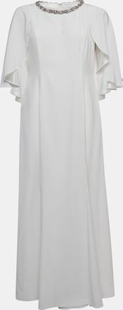 Jenny Packham White Satin Crystal Embellished Neck Wedding Gown