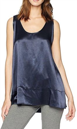 Pj Harlow Natalie Satin Tank With Ruffle In Navy