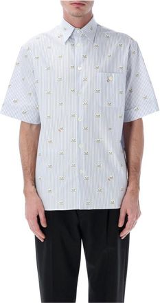 Valentino Garavani Oxford katoenen overhemd met Le Chat de la Maison-print - Heren - Korte mouwen Overhemden - Blauw - M - Katoen - Overhemden