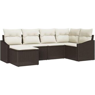 vidaXL Conjunto De Sof&aacute; De Jard&iacute;n 6 Pcs Marr&oacute;n Polirat&aacute;n Vidaxl
