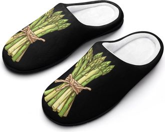 Generic Bunch of Asparagus Mens House Slippers Memory Foam Washable Cotton Slip on Home Shoes