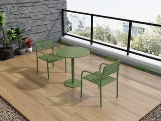 Vente-Unique Metal Garden Dining Set: A Table D.60 Cm & 2 Stackable Armchairs in Green