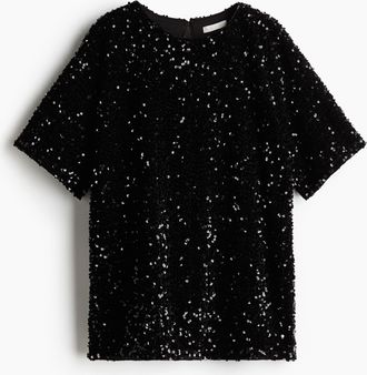 H&M Paillettenshirt - Schwarz