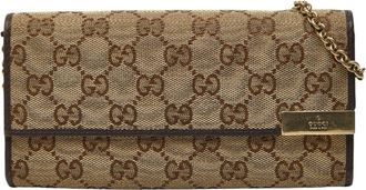 Gucci Beige Brown Gg Canvas Leather Chain/Shoulder Wallet (Pre-Owned)