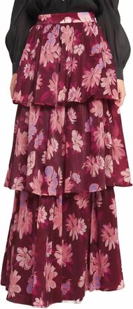 Flying Tomato Blossom & Bordeaux Tiered Skirt