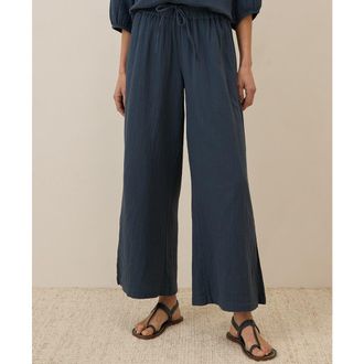 Pact Organic Cotton Coastal Double Gauze Split Hem Pant in French Navy at Nordstrom, Size Xx-Large