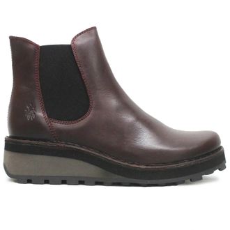 FLY London HUUD148FLY Rug Leather Womens Ankle Boots - Wine - Size:UK 4