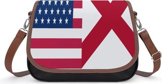 Generic Flag of U.S. And Alabama Crossbody Bags for Women Fashion Leather Shoulder Handbags With Adjustable Strap