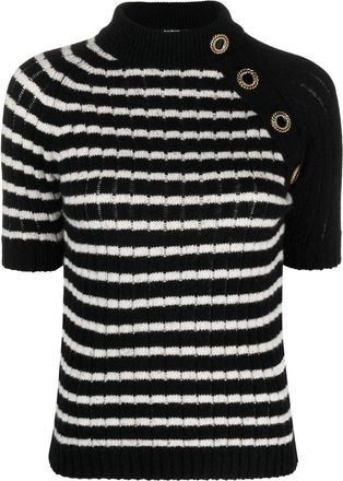 Balmain striped cashmere-blend top - women - Cashmere/Wool/Polyamide/Metallized Polyester - 40 - Black