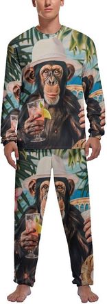 Generic Funky Monkey Cocktail Mens Pajama Set Comfy Pj Sets Long Sleeve Shirts And Bottoms Soft Sleepwear Loungewear Sleep Sets S