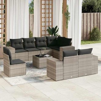 vidaXL Set Muebles Jard&iacute;n 9 Pzas Y Cojines Rat&aacute;n Sint&eacute;tico Gris Claro Vidaxl