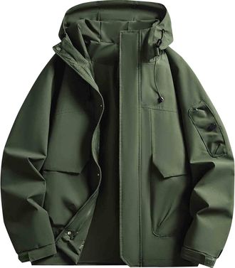 Generic Waterproof Jacket for Men Active Outdoor Windbreaker Jackets Zip Up Hooded Lightweight Jacket with Pockets Green