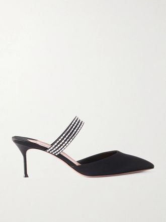 Aquazzura Mule In Raso Con Cristalli Luce 65 - Nero