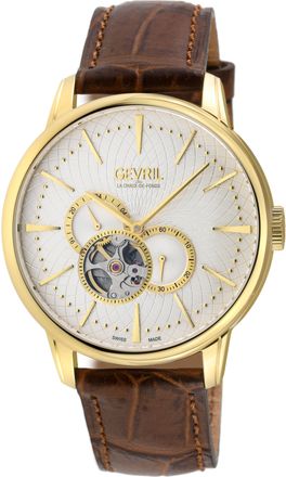 Gevril Group Mulberry IPYG Case, Silver/White Dial with embossed textured, Genuine Italian Handmade Brown Leather Strap