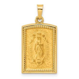 Diamond2Deal 14k Yellow Gold Rectangular Hollow Our Lady of Guadalupe Medal