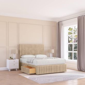 Sloomy Madison Divan Bed Base No Drawers 12 Footboard & 54 Floor Standing Headboard in Cream | Size: Super King