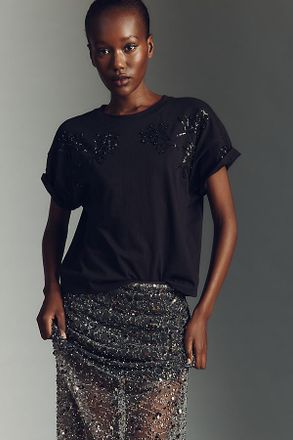 Rag & Bone Short-Sleeve Beaded Floral Top