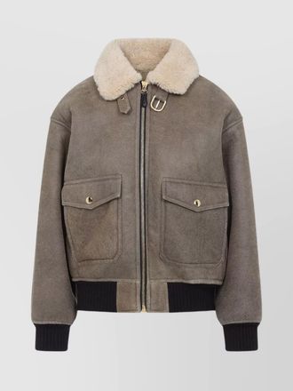 Celine shearling collar leather jacket with adjustable strap