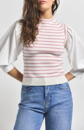 Derek Lam Tirza Mixed Media Wool Blend Top in Venetian Pink Multi at Nordstrom Rack, Size Large