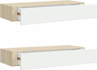 vidaXL Vidaxl - Estantes De Pared Con Caj&oacute;n 2 Uds Mdf Roble/blanco 60x23,5x10cm