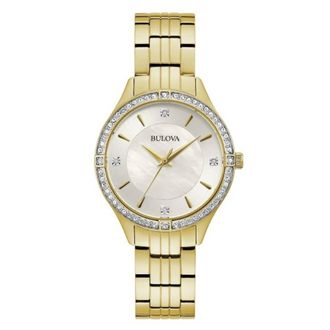 Bulova Quartz Crystal Accent White Mother of Pearl Dial Ladies Watch 98L274