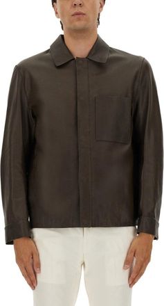 HUGO BOSS Brown Leather Jacket With Classic Collar