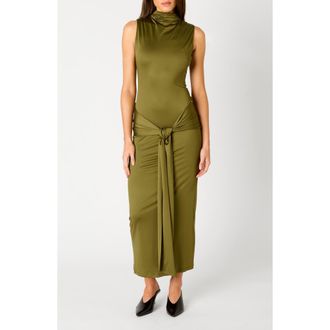 Nia Victoria Tie Front Maxi Dress in Olive at Nordstrom, Size X-Small