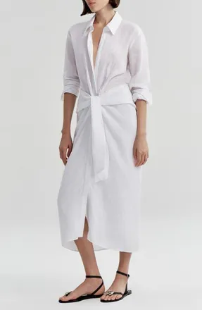 A.L.C. Mila Tie Waist Long Sleeve Maxi Shirtdress in White at Nordstrom, Size 12