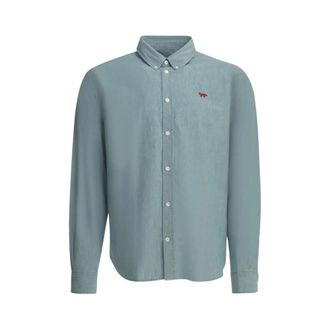 Maison Kitsun&eacute; Casual Shirts, male, Blue, Size: XL Profile Fox Regular Shirt
