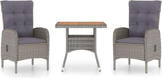 vidaXL Muebles De Jard&iacute;n 3 Piezas Rat&aacute;n Sint&eacute;tico Gris Madera Acacia Vidaxl